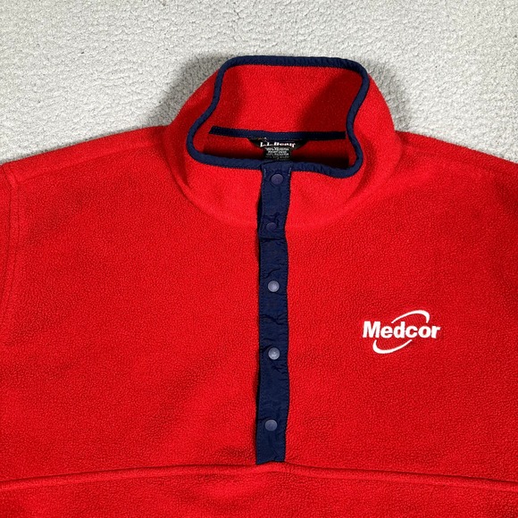 L.L. Bean Other - LL Bean Sweater Mens Large Red Fleece Snap Tee Casual Preppy Logo Warm Polyester